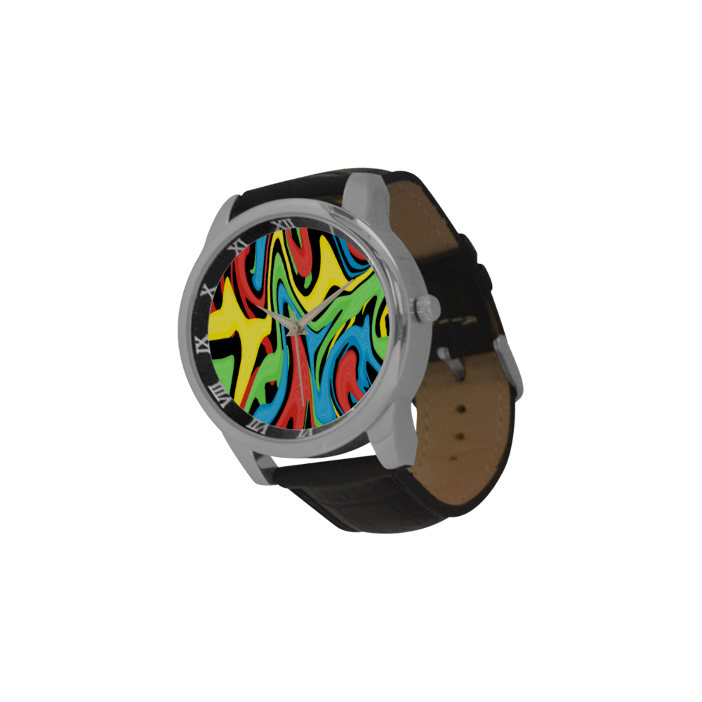 Swirled Rainbow Men's Leather Strap Large Dial Watch(Model 213)