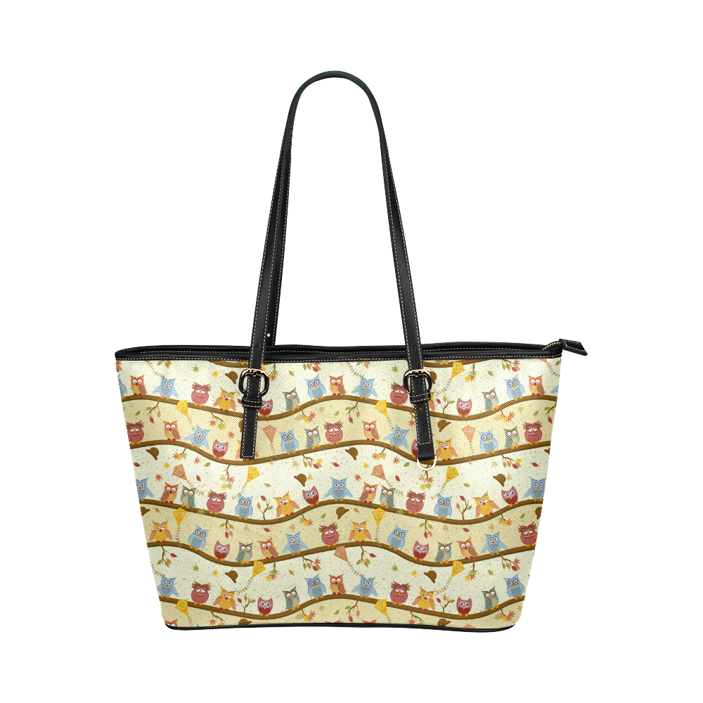 autumn owls Leather Tote Bag/Large (Model 1651)