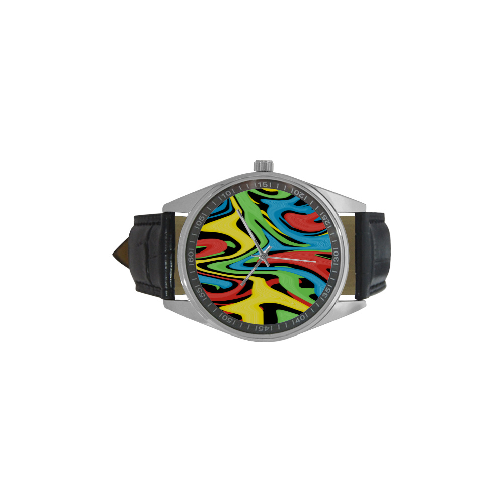 Swirled Rainbow Men's Casual Leather Strap Watch(Model 211)