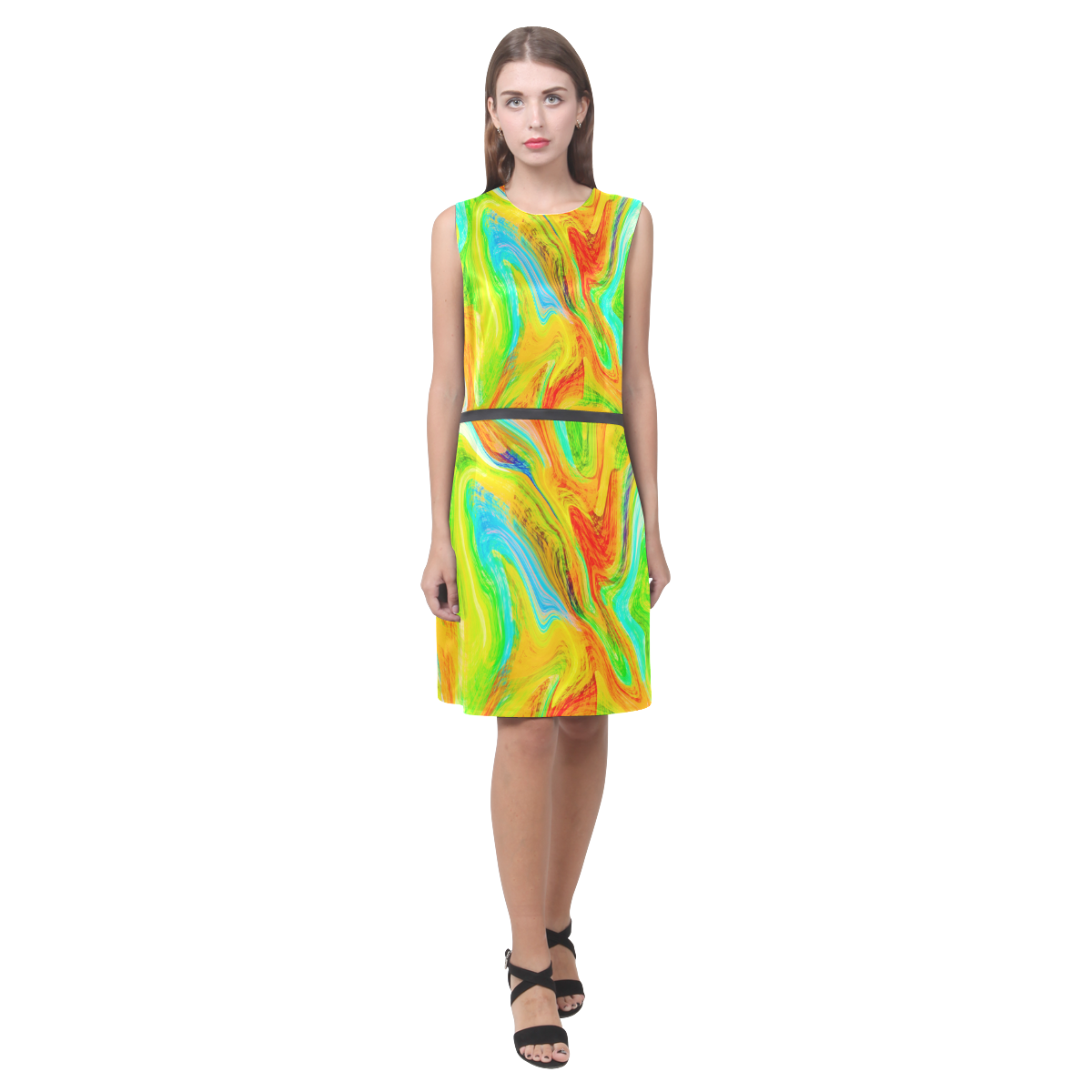 Happy Multicolor Painting Eos Women's Sleeveless Dress (Model D01)