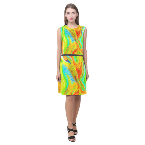Happy Multicolor Painting Eos Women's Sleeveless Dress (Model D01)