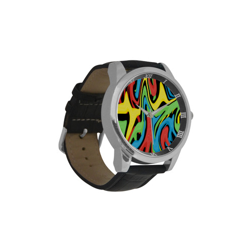 Swirled Rainbow Men's Leather Strap Large Dial Watch(Model 213)