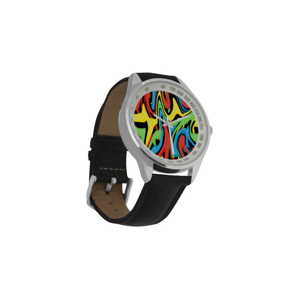 Swirled Rainbow Men's Leather Strap Analog Watch(Model 209)