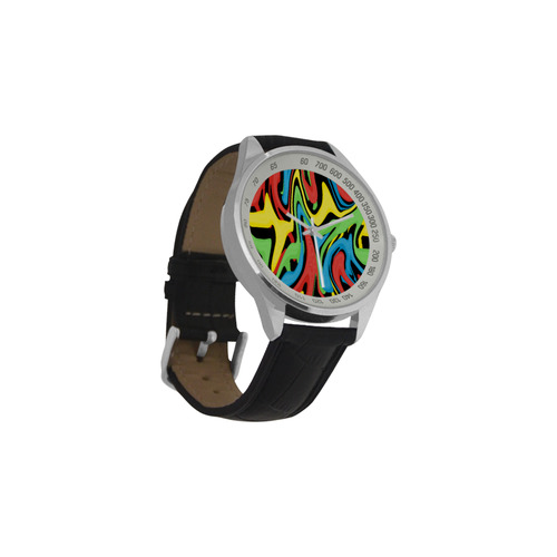 Swirled Rainbow Men's Leather Strap Analog Watch(Model 209)