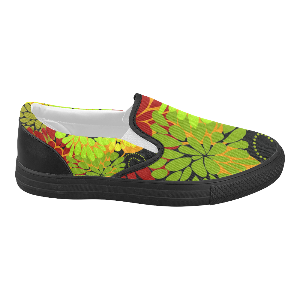 Autumn Harvest Cool Modern Floral Abstract Art Women's Slip-on Canvas Shoes (Model 019)