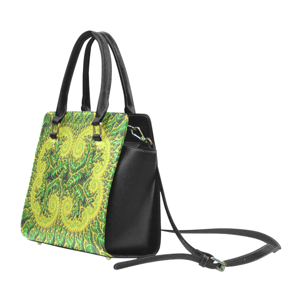 Green Gold Infinity Fractal Art Classic Shoulder Handbag (Model 1653)