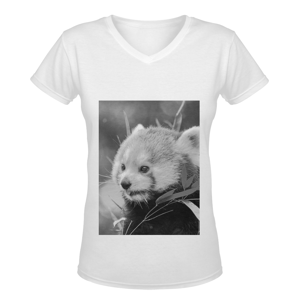 red panda b&w Women's Deep V-neck T-shirt (Model T19)