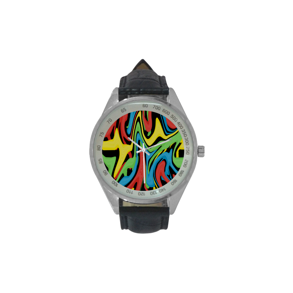 Swirled Rainbow Men's Leather Strap Analog Watch(Model 209)