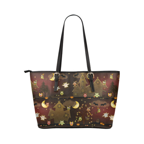 halloween owls Leather Tote Bag/Large (Model 1651)