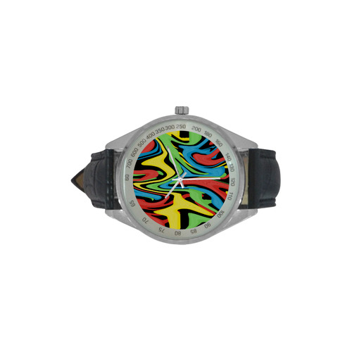 Swirled Rainbow Men's Leather Strap Analog Watch(Model 209)