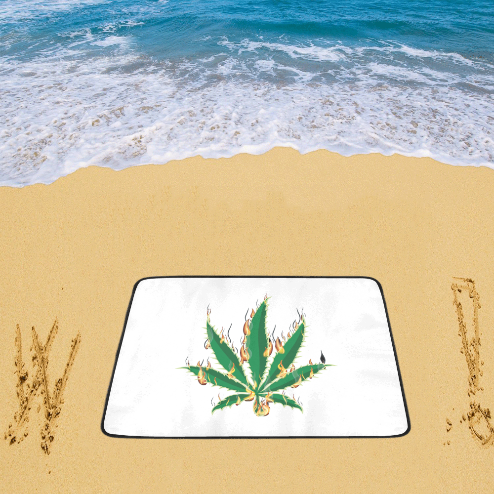 Flaming Marijuana Leaf Beach Mat 78"x 60"