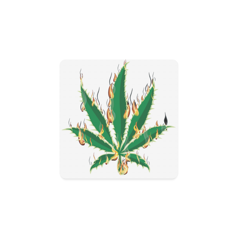 Flaming Marijuana Leaf Square Coaster