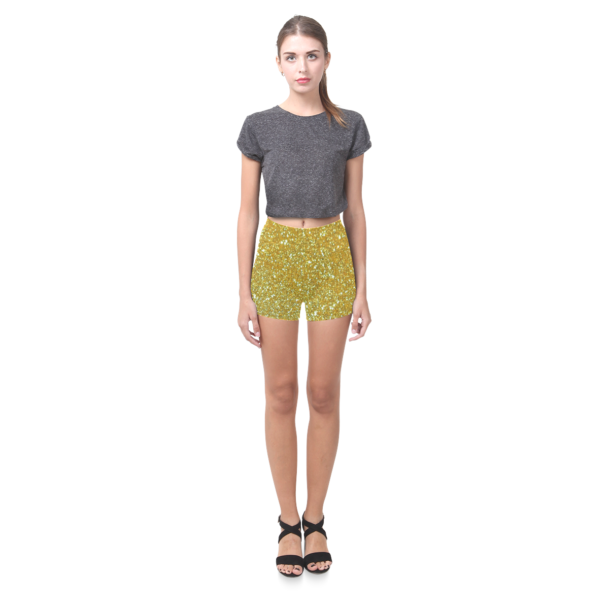 Sparkly Elegant Gold Briseis Skinny Shorts (Model L04)
