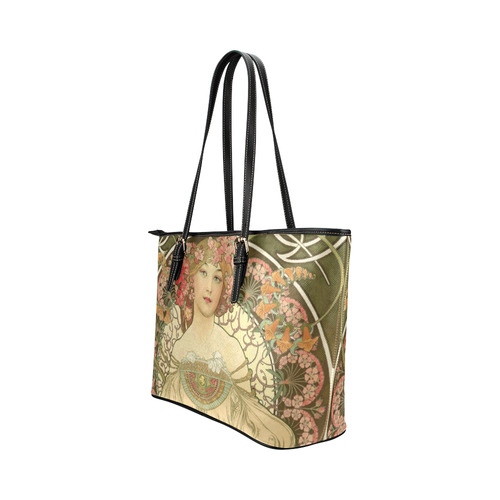 Mucha Vintage Art Nouveau Beautiful Girl Leather Tote Bag/Large (Model 1651)