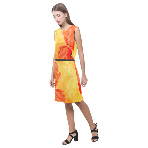 Poppy Summer Red Gold Art Design Eos Women's Sleeveless Dress (Model D01)