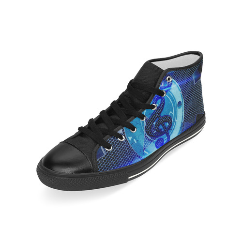 Music, clef in blue mechanical design Men’s Classic High Top Canvas Shoes (Model 017)