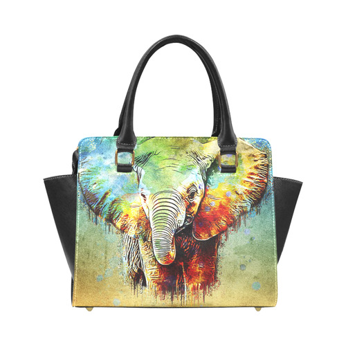 watercolor elephant Rivet Shoulder Handbag (Model 1645)