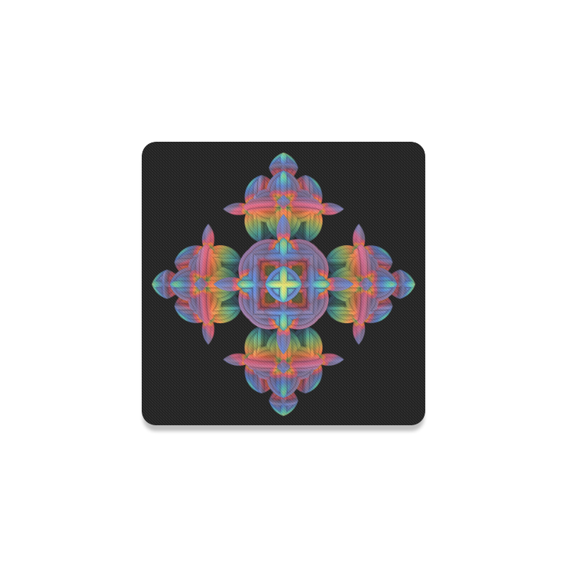 Stylistic Fractal Cross Design Square Coaster