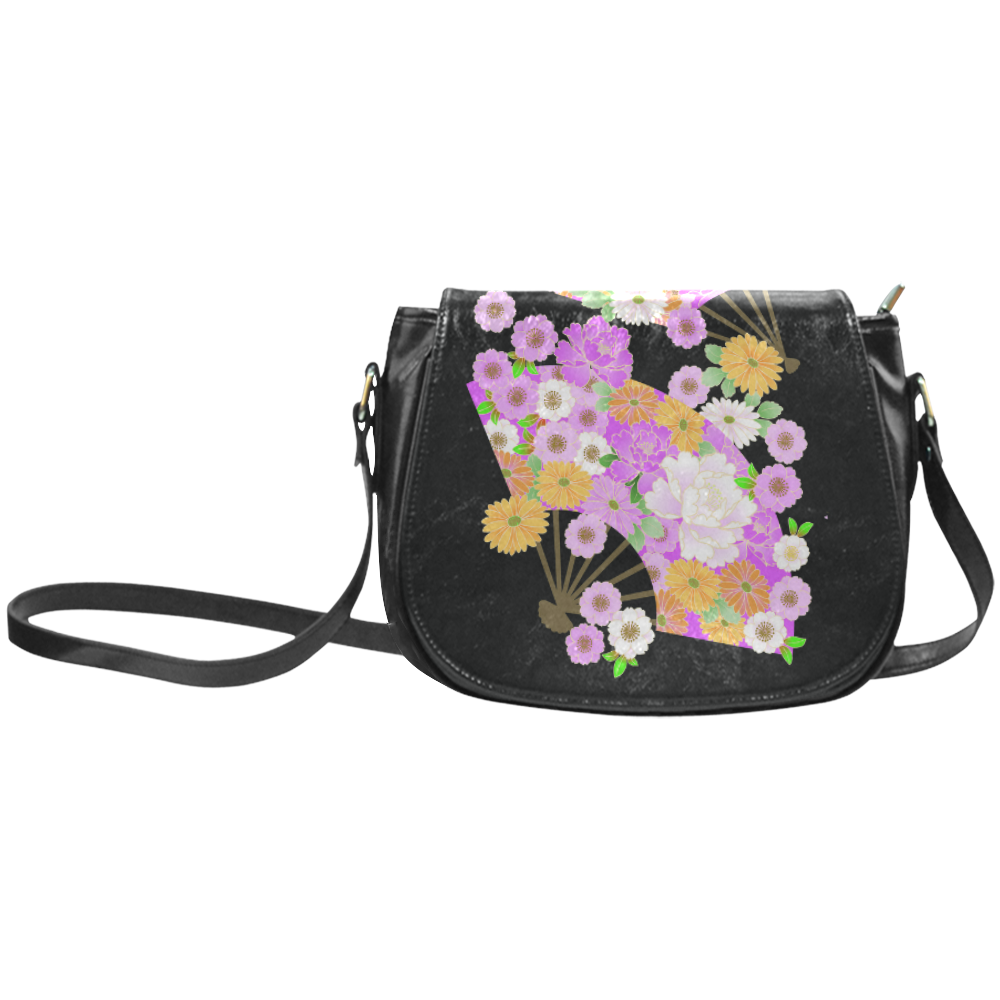 Flower Fans Cute Pink Japanese Floral Kimono Classic Saddle Bag/Small (Model 1648)