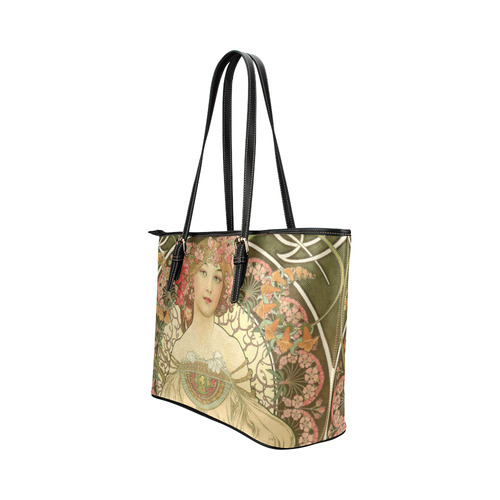 Mucha Vintage Art Nouveau Beautiful Girl Leather Tote Bag/Small (Model 1651)