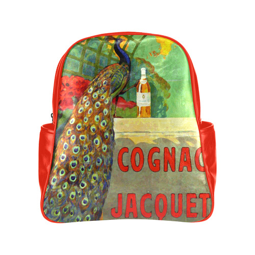 Cognac Jacquet Vintage Peacock Art Multi-Pockets Backpack (Model 1636)