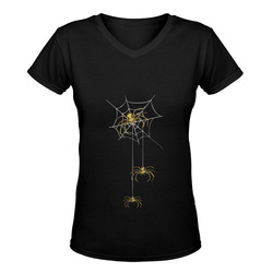 Spiders in the Cobweb Contour Gold Silver Women's Deep V-neck T-shirt (Model T19)