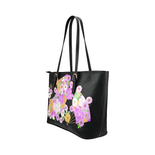 Flower Fans Cute Pink Japanese Floral Pattern Leather Tote Bag/Small (Model 1651)