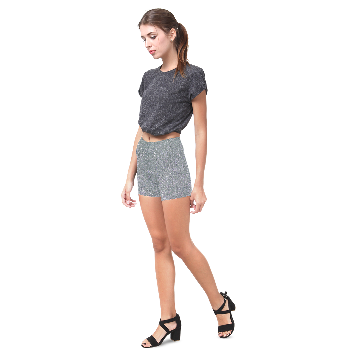 Sparkly Elegant Silver Briseis Skinny Shorts (Model L04)