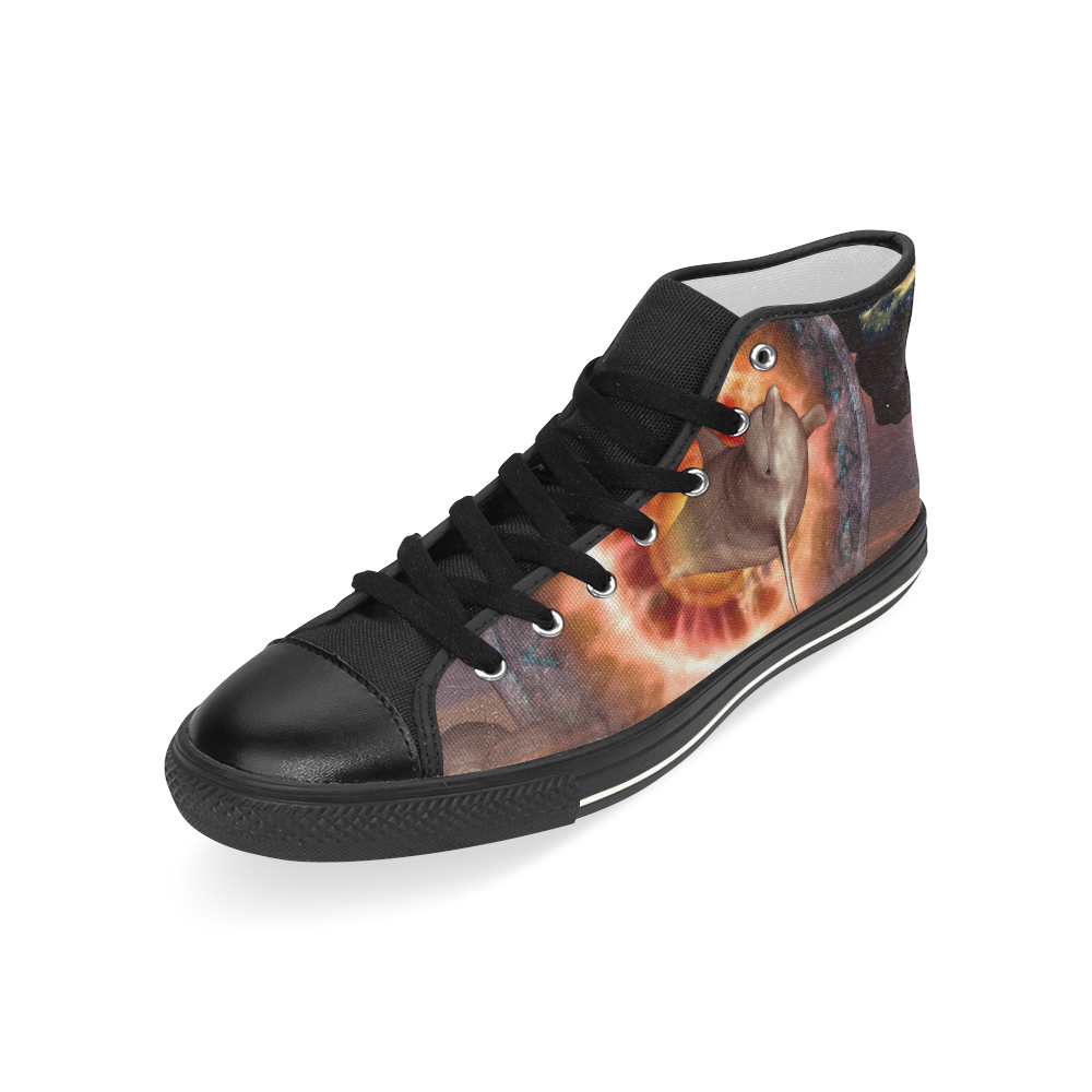 Dolphin jumping by a gate Men’s Classic High Top Canvas Shoes (Model 017)