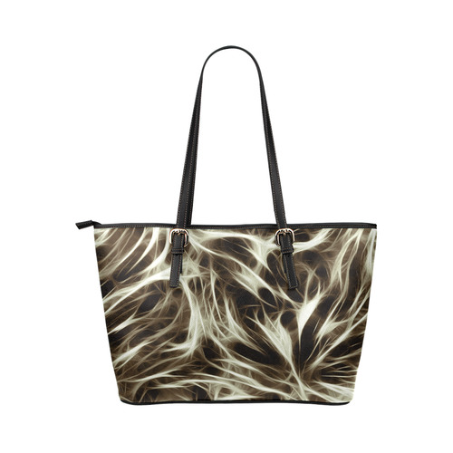 Misty Moods Black & White - Jera Nour Leather Tote Bag/Small (Model 1651)
