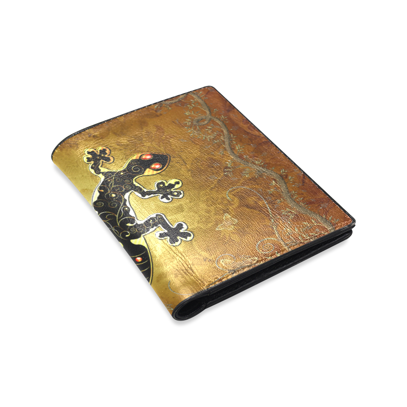 Gecko in gold and black Men's Leather Wallet (Model 1612)