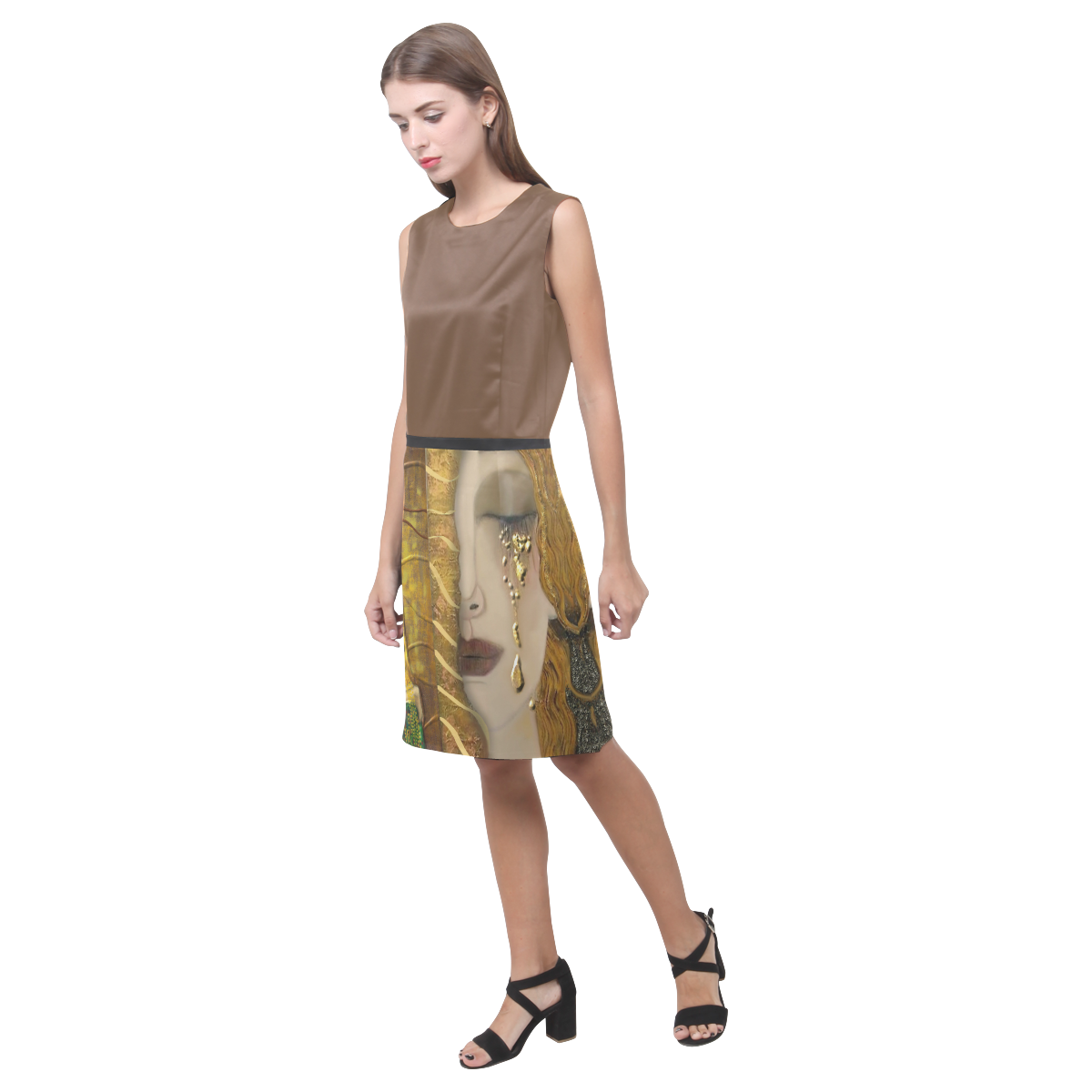 My Klimt Serie : Gold Eos Women's Sleeveless Dress (Model D01)