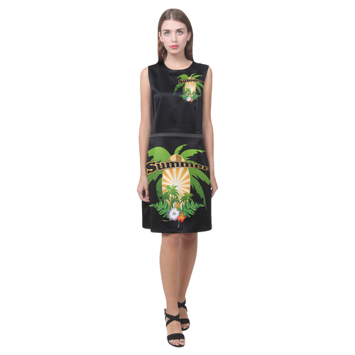 Summer design with palm and flowers Eos Women's Sleeveless Dress (Model D01)