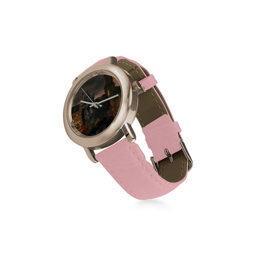A dark horse in a knight armor Women's Rose Gold Leather Strap Watch(Model 201)
