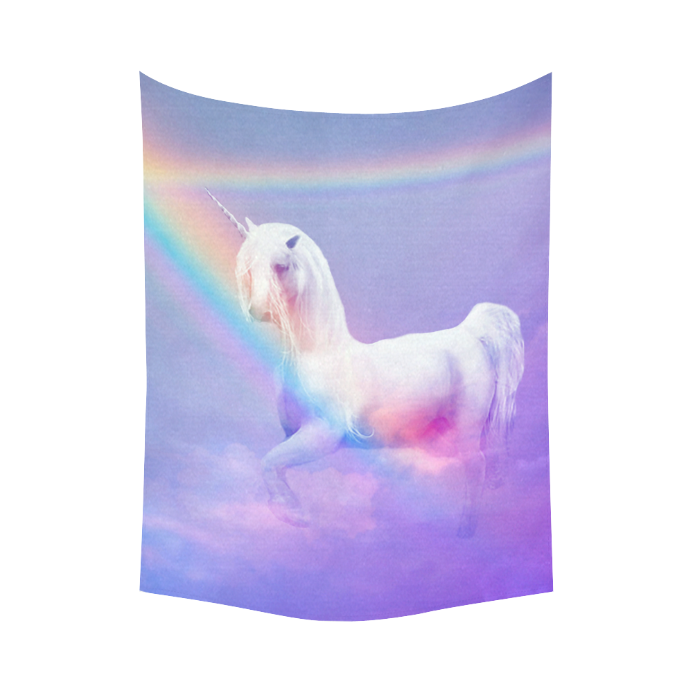Unicorn and Rainbow Cotton Linen Wall Tapestry 60"x 80"