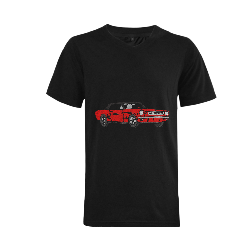 Cool Retro Red Mustang Car Men's V-Neck T-shirt  Big Size(USA Size) (Model T10)