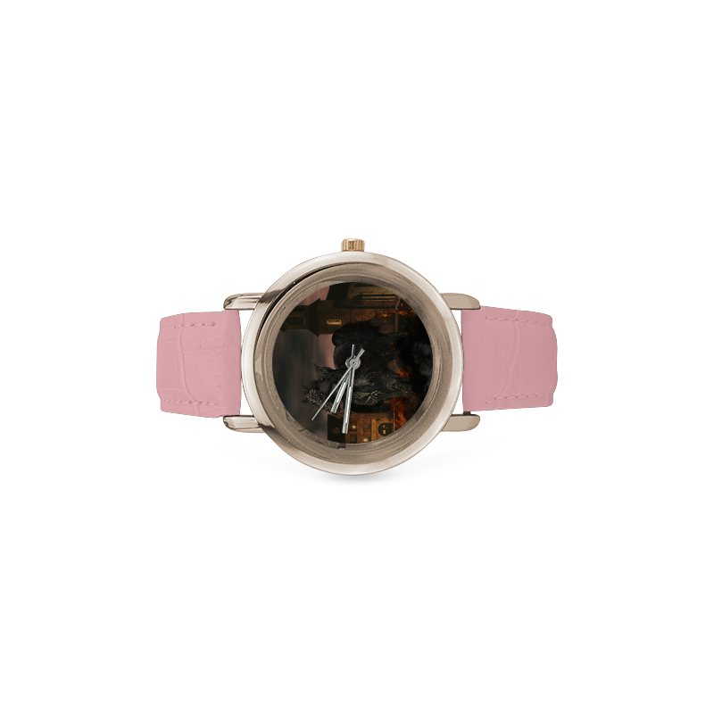 A dark horse in a knight armor Women's Rose Gold Leather Strap Watch(Model 201)
