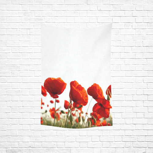 Red Poppies Cotton Linen Wall Tapestry 40"x 60"