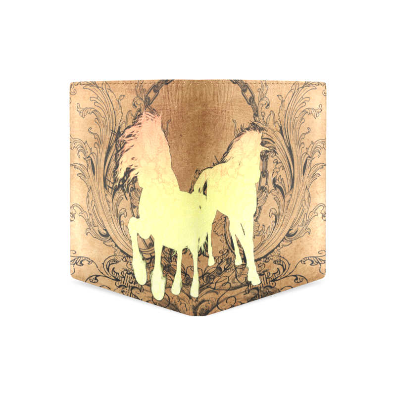 Beautiful horse silhouette in yellow colors Men's Leather Wallet (Model 1612)