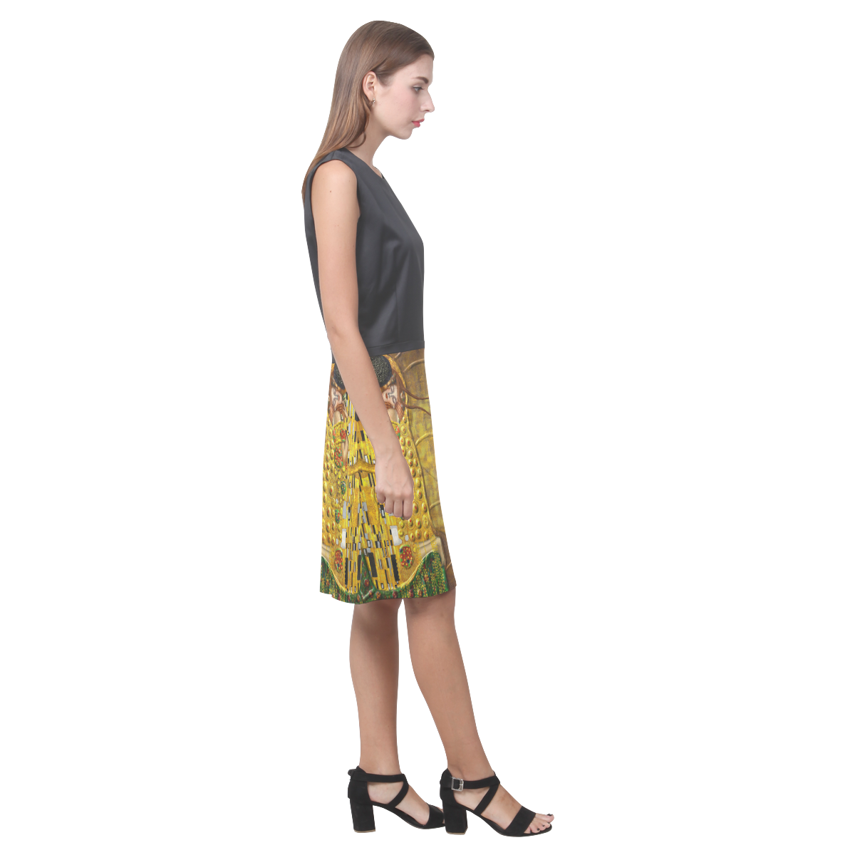 My Klimt Serie : Gold Eos Women's Sleeveless Dress (Model D01)