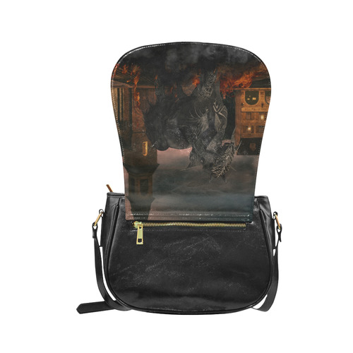 A dark horse in a knight armor Classic Saddle Bag/Small (Model 1648)