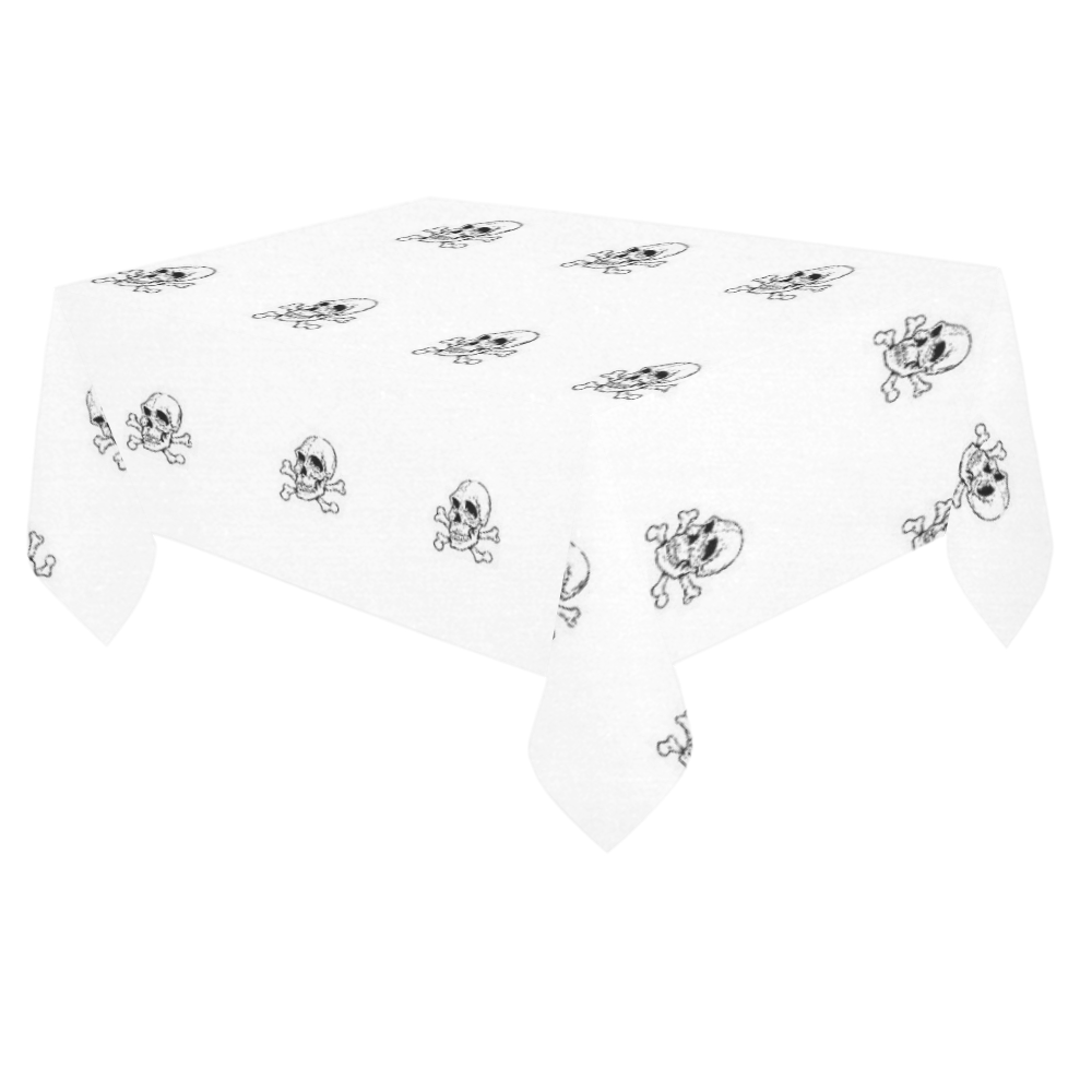 Skull 816 white (Halloween) pattern Cotton Linen Tablecloth 60"x 84"