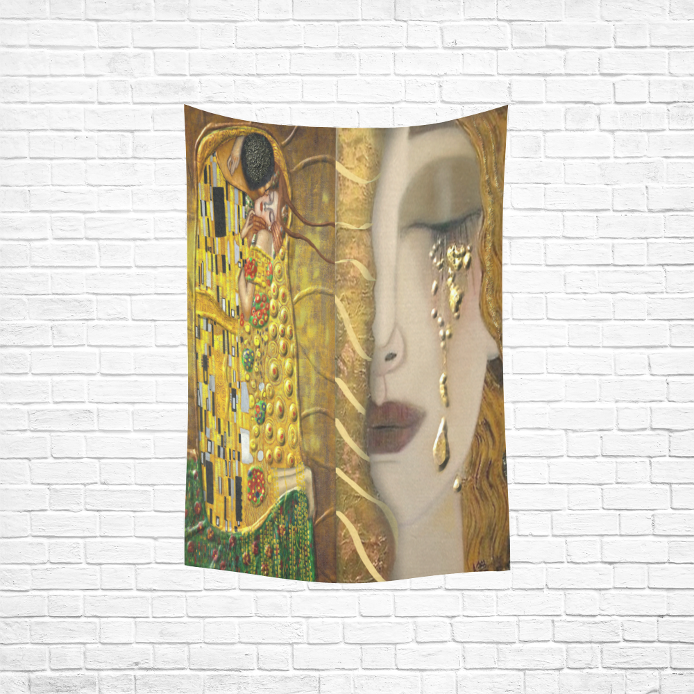 My Klimt Serie : Gold Cotton Linen Wall Tapestry 40"x 60"