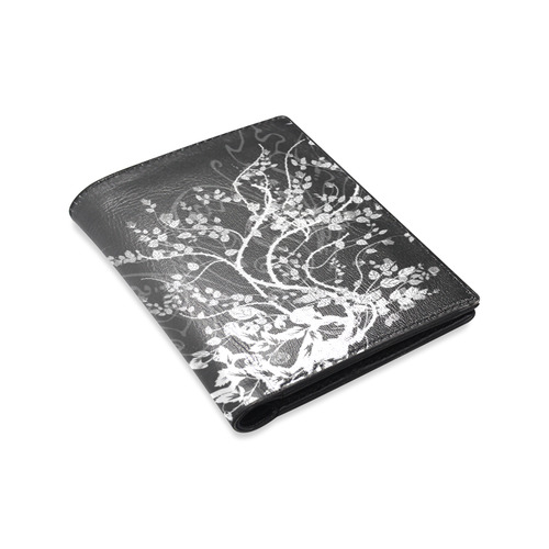 Flowers in black and white Men's Leather Wallet (Model 1612)