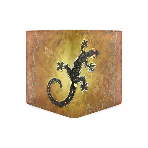Gecko in gold and black Men's Leather Wallet (Model 1612)