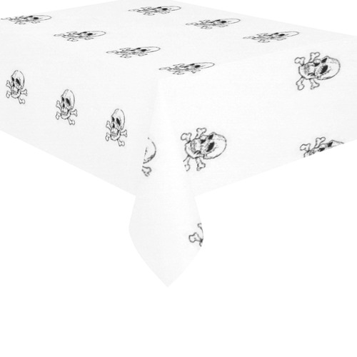 Skull 816 white (Halloween) pattern Cotton Linen Tablecloth 60"x 84"