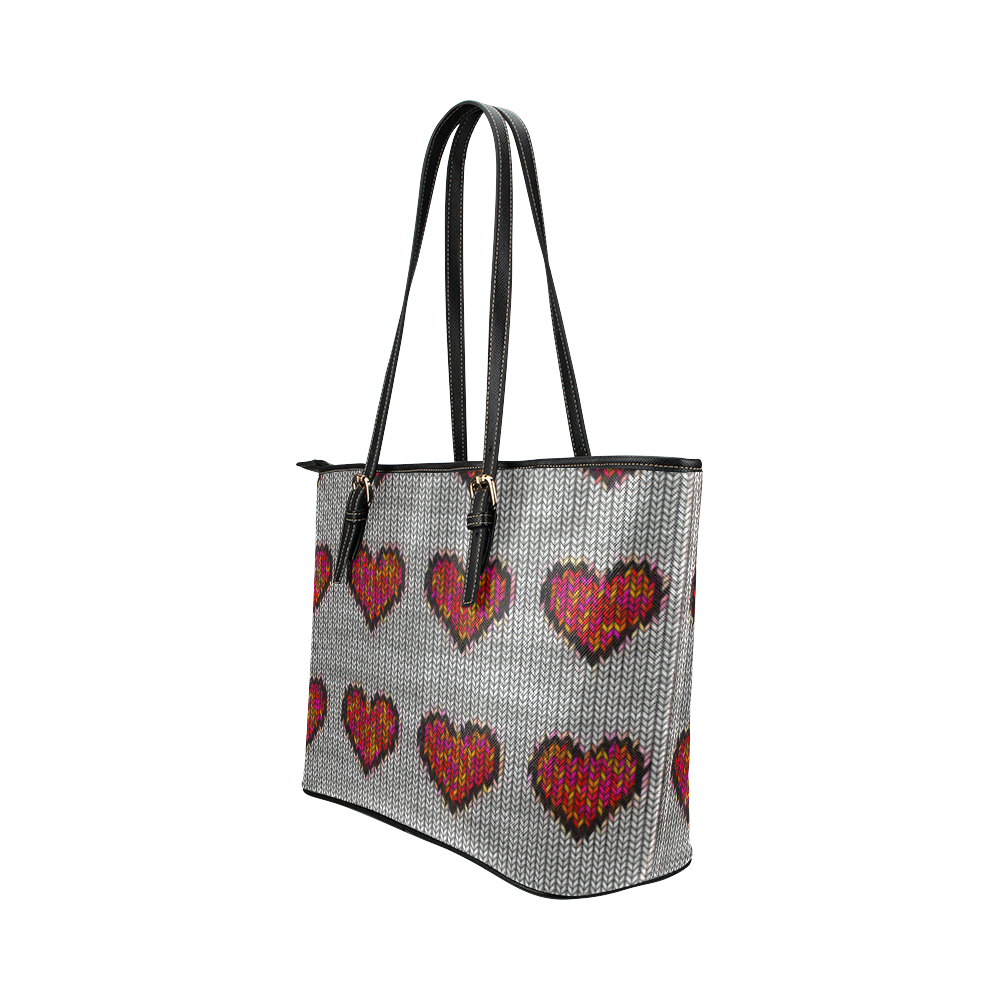 heart pattern Leather Tote Bag/Small (Model 1651)