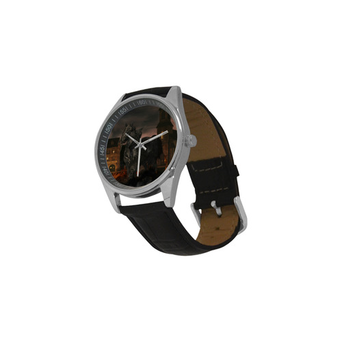 A dark horse in a knight armor Men's Casual Leather Strap Watch(Model 211)