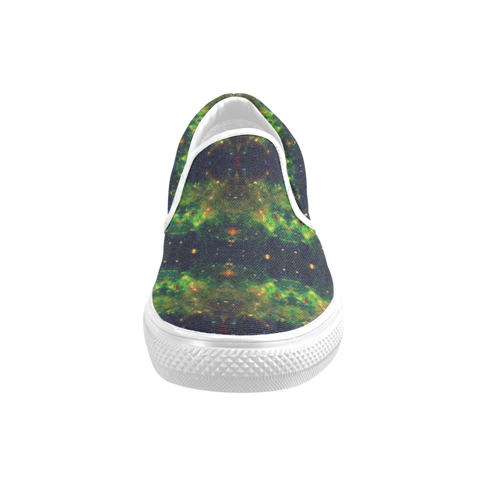 NASA: Green Orange & Blue Stars Abstract Men's Slip-on Canvas Shoes (Model 019)