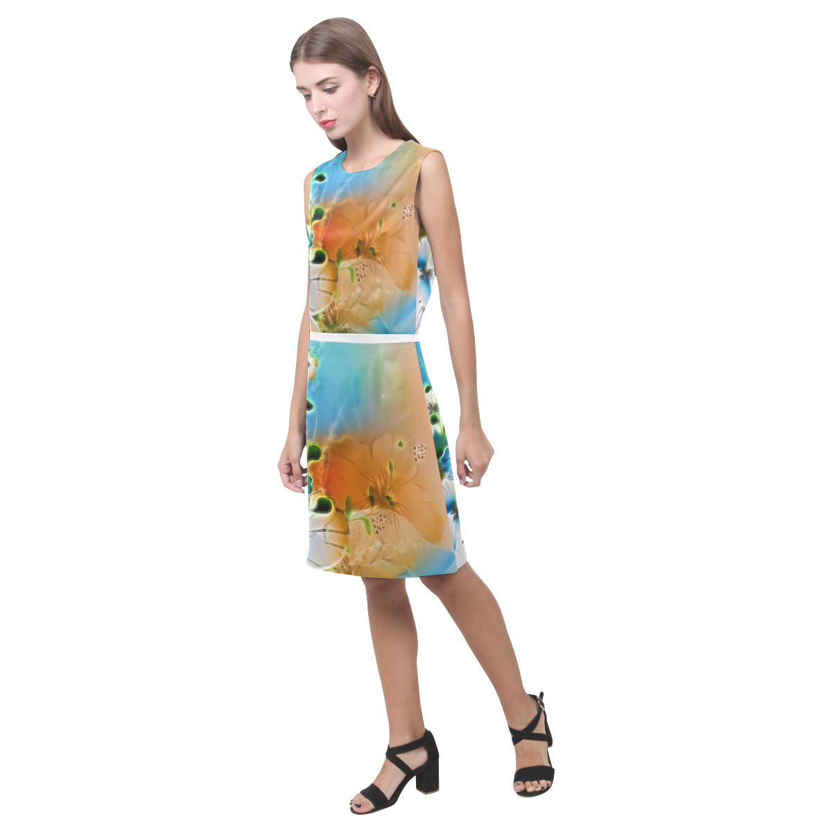 Wonderful glowing flowers Eos Women's Sleeveless Dress (Model D01)